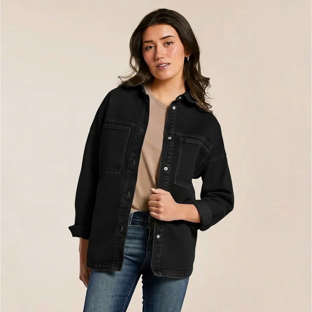 Stoosh Vintage Denim | Oversized Denim Shacket Faded Black Size L